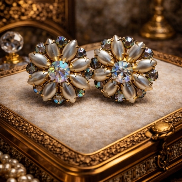 Coro Jewelry - CORO MID-CENTURY SUNBURST REG. NUMBER CLUSTER EARRINGS MADE IN ENGLAND